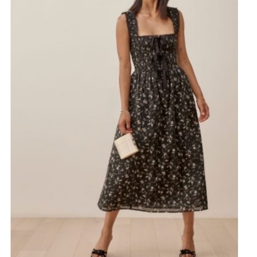 Reformation Darla Black Floral Dress | M